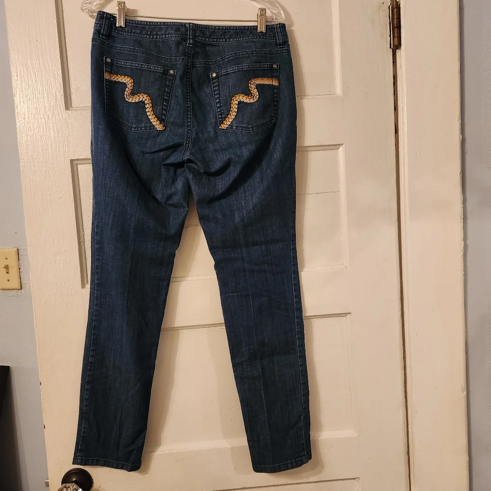 Michael Kors Women's Jeans, Dark Blue Skinny, Embroidered Pocket Detail Sz 8 EUC